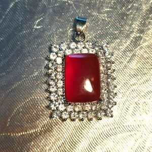 Carnelian and Crystal 18K GP Silver Pendant